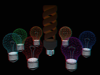 Image showing energy-saving lamps. 3D illustration. Anaglyph. View with red/cy