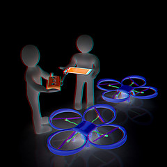 Image showing 3d white people. Man flying a white drone with camera. 3D render