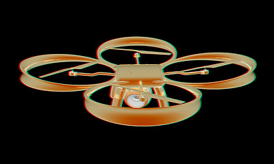 Image showing Drone, quadrocopter, with photo camera flying. 3d render. Anagly