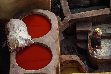 Image showing Old tannery in Fez, Morocco