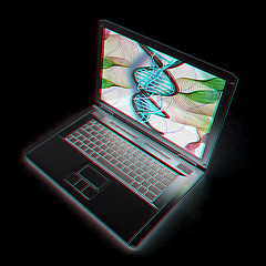 Image showing Laptop with dna medical model background on laptop screen. 3d il
