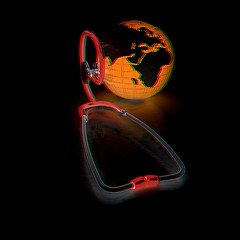Image showing Stethoscope and Earth.3d illustration. Anaglyph. View with red/c