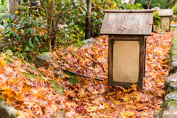 Image showing Wooden lantern in Japanese temple