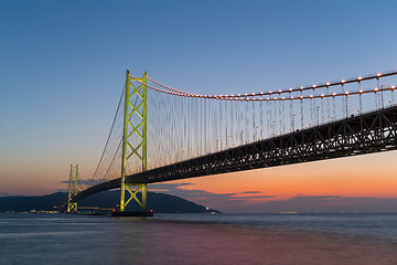 Image showing Akashi Kaikyo Bridge at sunset