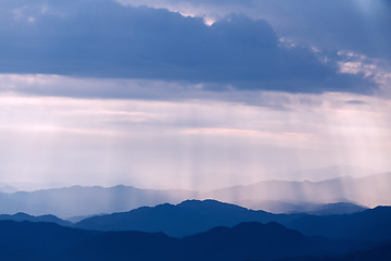 Image showing Sunset and mountain