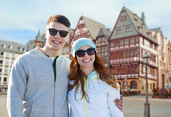 Image showing happy teenage couple over frankfurt am main city