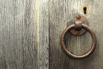 Image showing ancient locker on wooden door