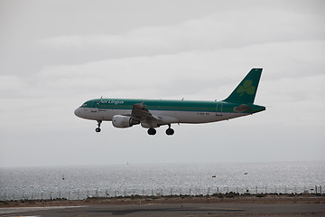 Image showing ARECIFE, SPAIN - APRIL, 15 2017: AirBus A320 of Aer Lingus ready