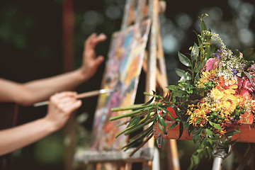 Image showing Artist\'s hand close-up on the background of picture