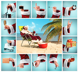 Image showing The collage from hand in costume Santa Claus