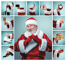 Image showing The collage from hand in costume Santa Claus