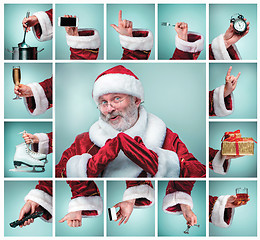 Image showing The collage from hand in costume Santa Claus