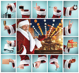 Image showing The collage from hand in costume Santa Claus