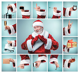 Image showing The collage from hand in costume Santa Claus