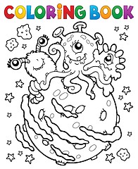 Image showing Coloring book three aliens on planet
