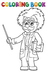Image showing Coloring book scientist with pointer