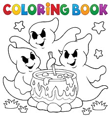 Image showing Coloring book ghosts stirring potion