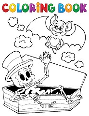 Image showing Coloring book skeleton and bat