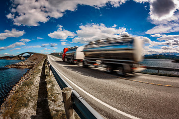 Image showing Truck rushes down the highway in the background Atlantic Ocean R