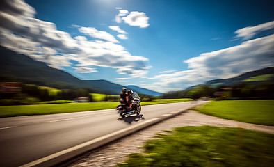 Image showing Blurred motion Bikers on the road