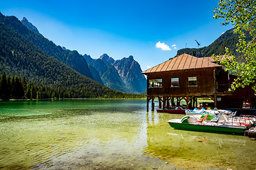 Image showing Lake Dobbiaco in the Dolomites, Italy