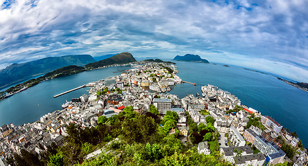 Image showing Aksla at the city of Alesund fisheye lens , Norway