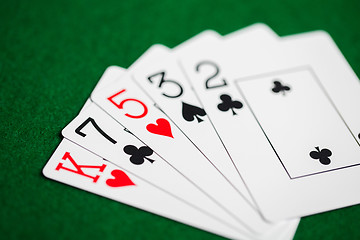 Image showing poker hand of playing cards on green casino cloth