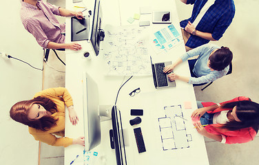 Image showing creative team with computers, blueprint at office