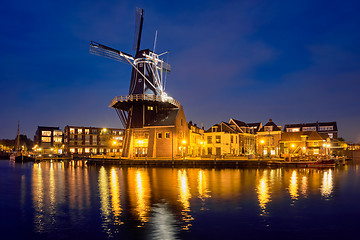 Image showing Harlem landmark windmill De Adriaan on Spaarne river. Harlem,