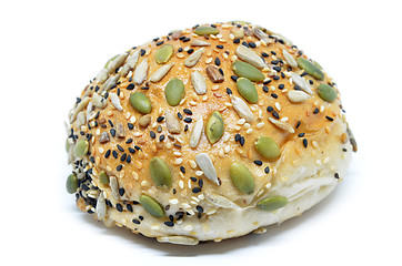 Image showing Healthy looking bun with pumpkin seed, sunflower seed and sesame
