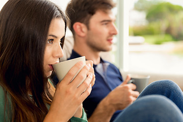 Image showing Young couple drinking coffee