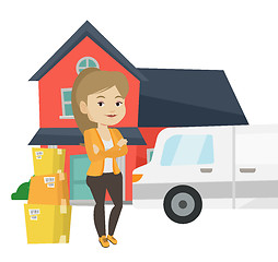 Image showing Woman moving to house vector illustration.