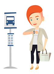 Image showing Woman waiting at the bus stop vector illustration.