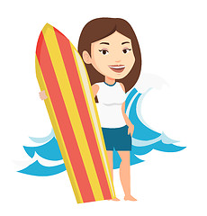 Image showing Surfer holding surfboard vector illustration.