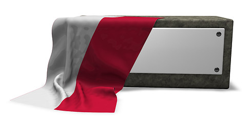 Image showing stone socket with blank sign and flag of poland - 3d rendering