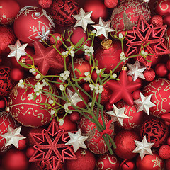 Image showing Christmas Mistletoe and Bauble Decorations