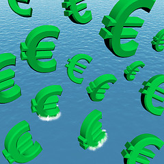 Image showing Euros Falling In The Ocean Showing Depression Recession And Econ