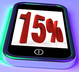 Image showing 15 On Smartphone Showing Savings, Price Reduction And Discounts
