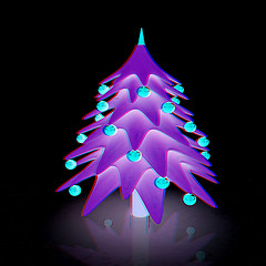 Image showing Christmas tree. 3d illustration. Anaglyph. View with red/cyan gl