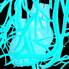 Image showing Human heart and veins. 3D illustration.. Anaglyph. View with red