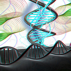 Image showing DNA structure model Background. 3d illustration. Anaglyph. View 