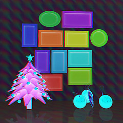 Image showing Set of Christmas and New Year frames and Christmas tree. 3D rend