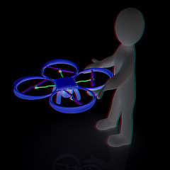 Image showing 3d man with drone, quadrocopter, with photo camera. 3d render. 3