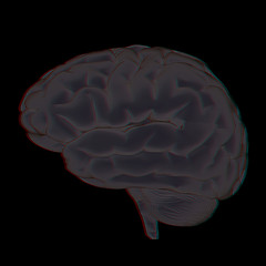 Image showing 3D illustration of human brain. Anaglyph. View with red/cyan gla