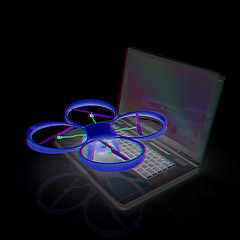 Image showing Drone and laptop. 3D render. Anaglyph. View with red/cyan glasse