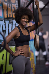 Image showing portrait of black women after workout dipping exercise