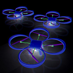 Image showing Drone, quadrocopter, with photo camera. 3d render. Anaglyph. Vie