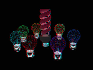 Image showing energy-saving lamps. 3D illustration. Anaglyph. View with red/cy