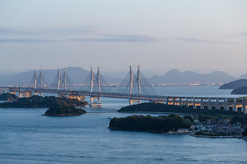 Image showing Japanese Great Seto Bridge at evening