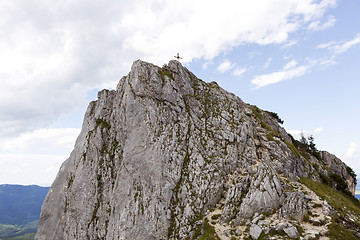 Image showing Summit cross of Teufelstaettkopf mountain, Bavarian Alps, German